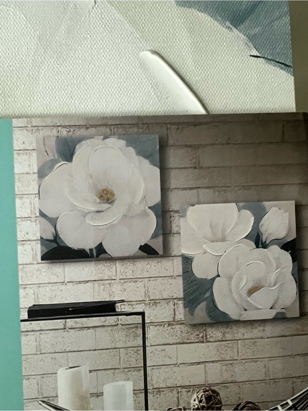 Set of 2 White Floral Canvas Wall Art